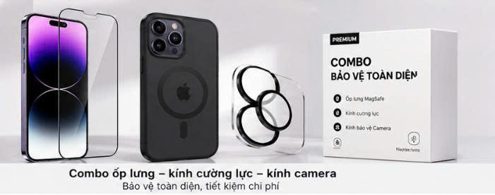 Combo ốp lưng, Ốp điện thoại iPhone 14 Pro Max cao cấp chống sốc