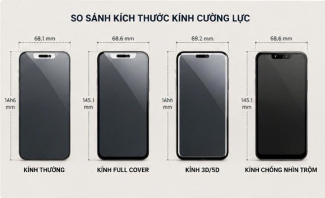 Kích Thước Và Độ Phủ Màn Hình của kính cường lực iphone