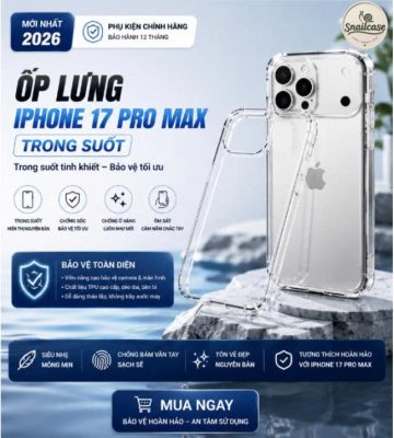 ốp lưng iPhone 17 Pro Max trong suốt luôn nằm trong nhóm sản phẩm bán chạy nhờ khả năng giữ nguyên vẻ đẹp nguyên bản của thiết bị.